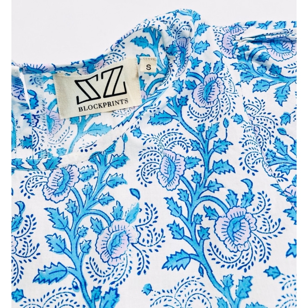 ZS BLOCKPRINTS Women's Floral Print Maxi Dress Size S Blue White - Picture 10 of 17